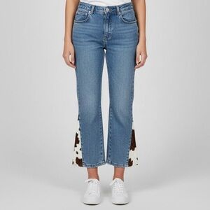 Vintage Y2K Flare Jeans w/ Cow Print Faux Fur Trim - 28"